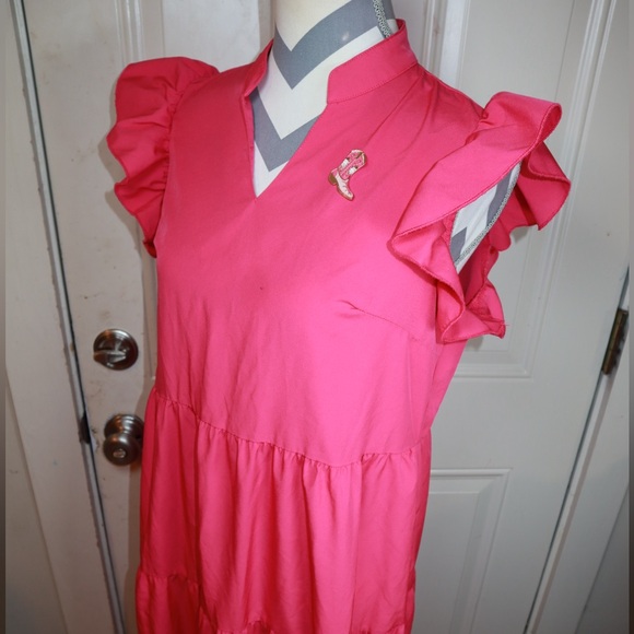 SHEIN hot pink tiered maxi sleeveless dress SIZE 4 - Picture 3 of 4